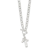 Sterling Silver E-Coated Double Open Cross Toggle 18in Necklace